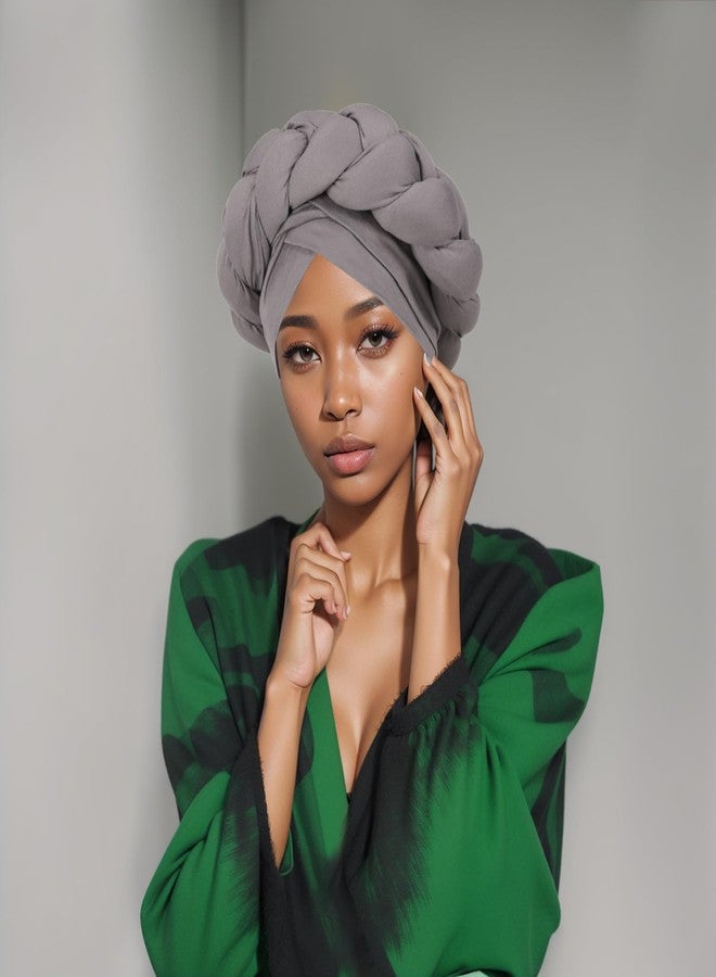 XEPST African Turban Head Wrap Big Braid Cross Turban Hat for Women, 2 Pieces Twisted Head Wraps Pre-Tied Stretchy Soft Chemo Headwear - Image 4